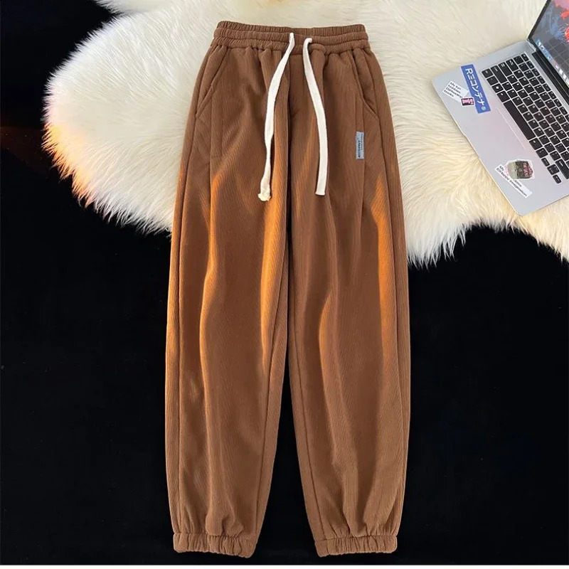Men Winter Corduroy Plush Extra Thick Pants Lambswool Warm Loose Comfortable Rib Leg Lined Fleece Sports Joggers Trousers 241122
