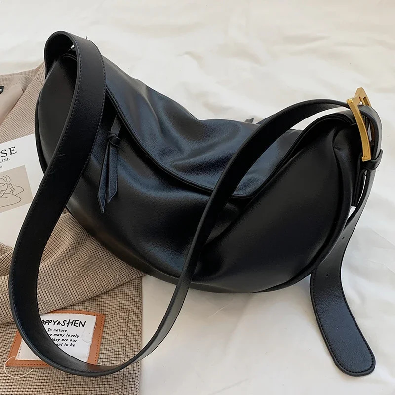 Puffy Bag, Half Moon - Stylish Black Faux Leather Shoulder Bag Medium, hot Trendy Armpit Crossbody Women, Lightweight for Daily Use