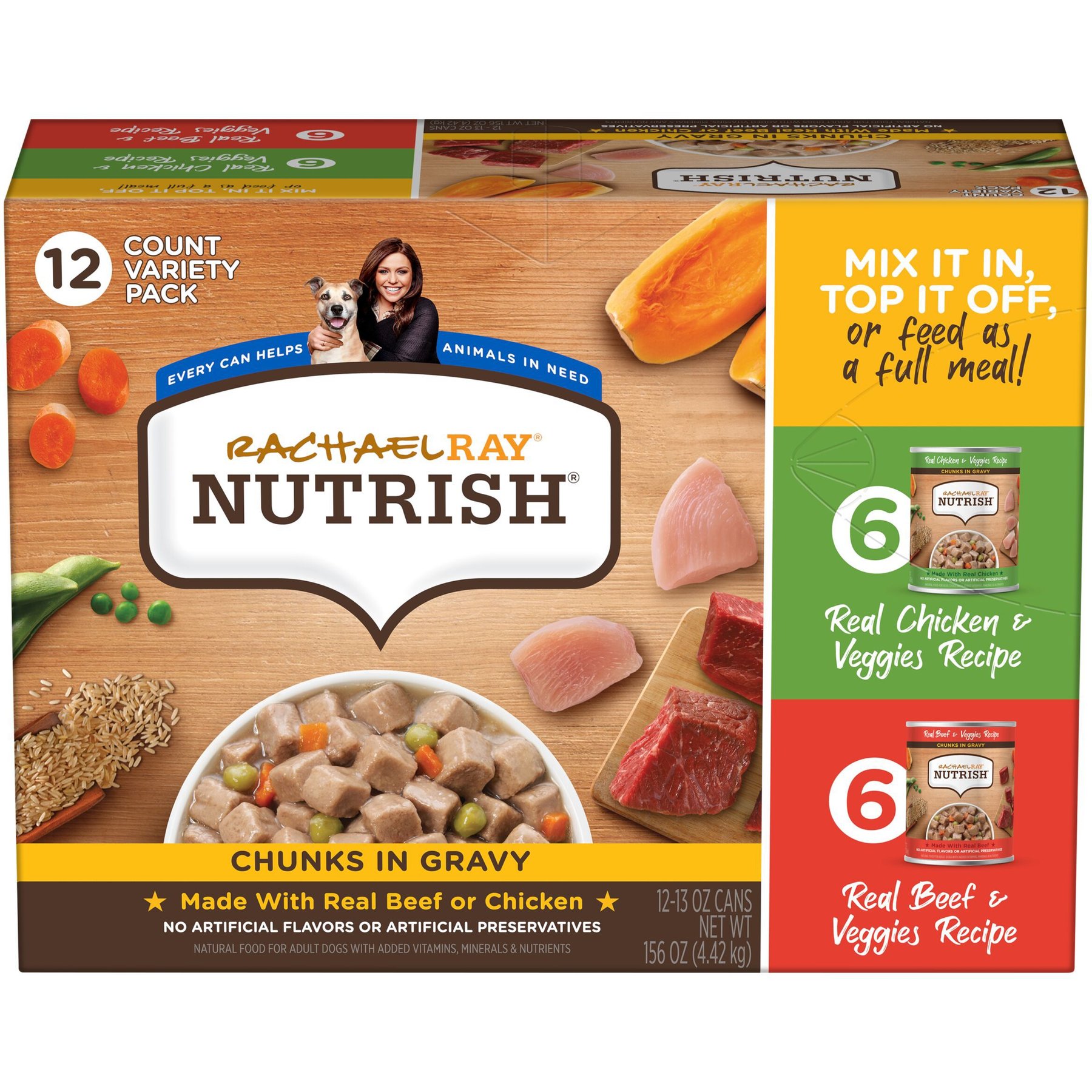 Rachael Ray Nutrish Chunks in Gravy Variety Pack Dog Wet Food, 13-oz can, 12 count