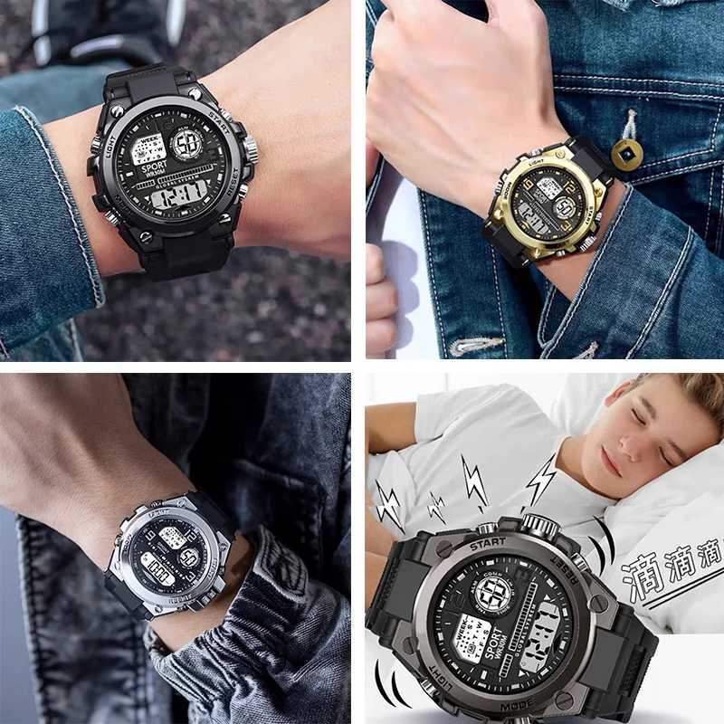 Black sports watch suitable for children boys multifunctional LED digital watch waterproof luminous alarm clock electronic watch X241122