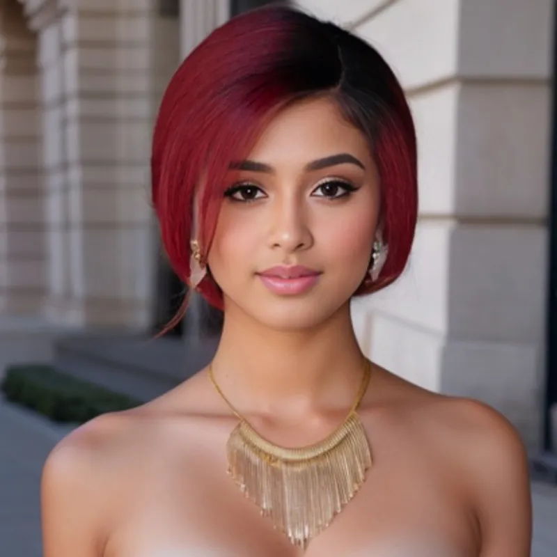 Blonde 100% Really Human Hair Highlight Wigs Luxurious Short Bob Naturally Human Hair Wig Burgundy Colored Pixie curly Hair Closure Wig Ready To Wear 