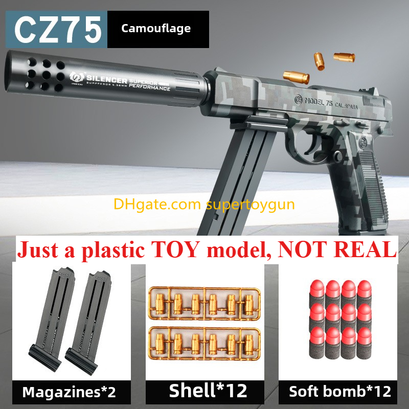 CZ75 Gun Toy Soft Bullet Shell Ejection Manual Toy Gun Blaster Pistol Handgun Shooting Model For Adults Children Outdoor Games