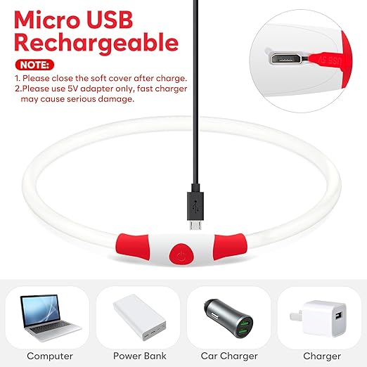 HIGO Up USB Rechargeable LED Collar Glow in The Dark, TPU Flash Dog Necklace Light Make Your Dogs Be Visible& Safe