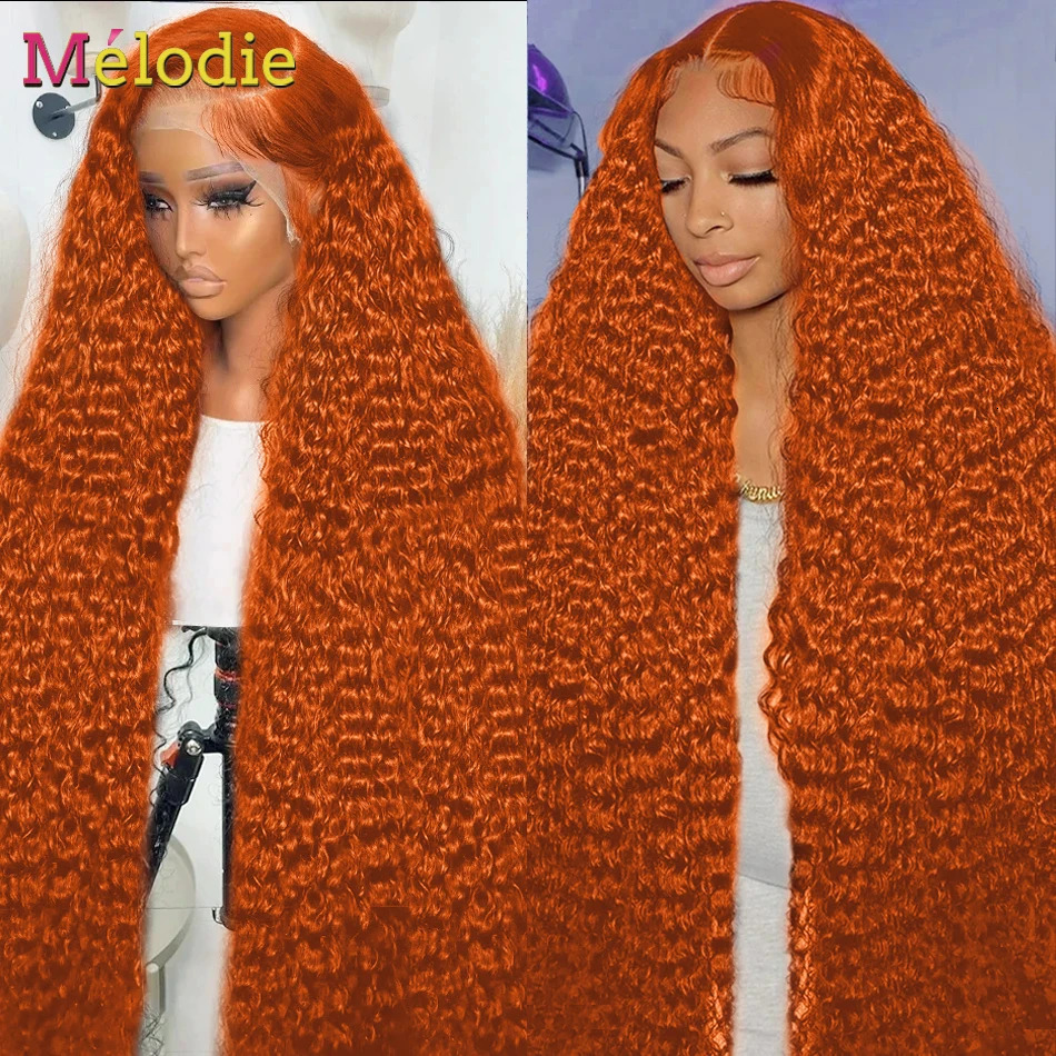 Colored Human Hair Wigs Orange Ginger 13x6 HD Transparent Deep Wave Lace Frontal Human Hair Wig Brazilian Lace Front Wigs 240408