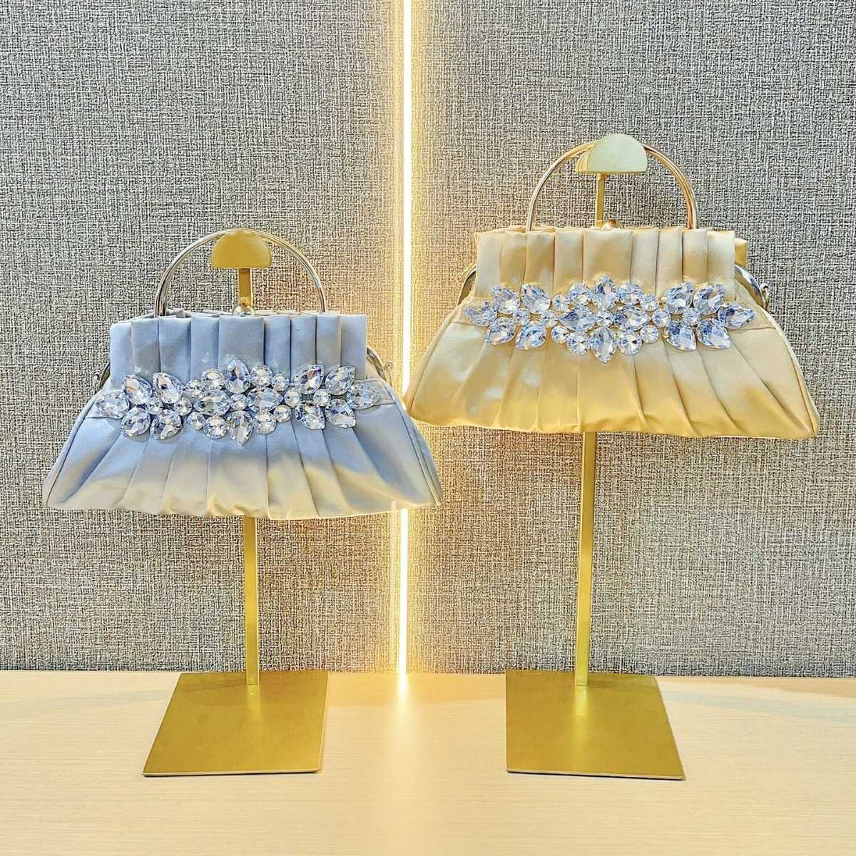 diamond studded handbag for socialites banquets highend silk forged pleated crossbody dinner bag 241122