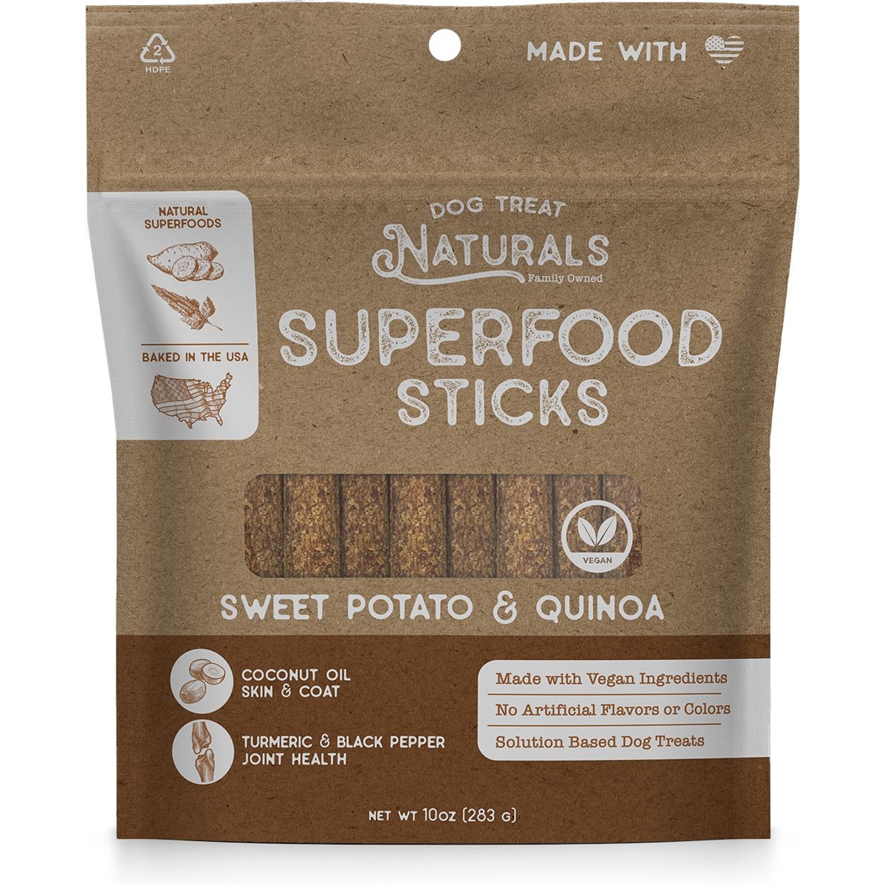 Dog Treat Naturals Sweet Potato & Quinoa Vegan Superfood Fresh All Stages Natural Chew Stick Dog Treats, 10-oz bag