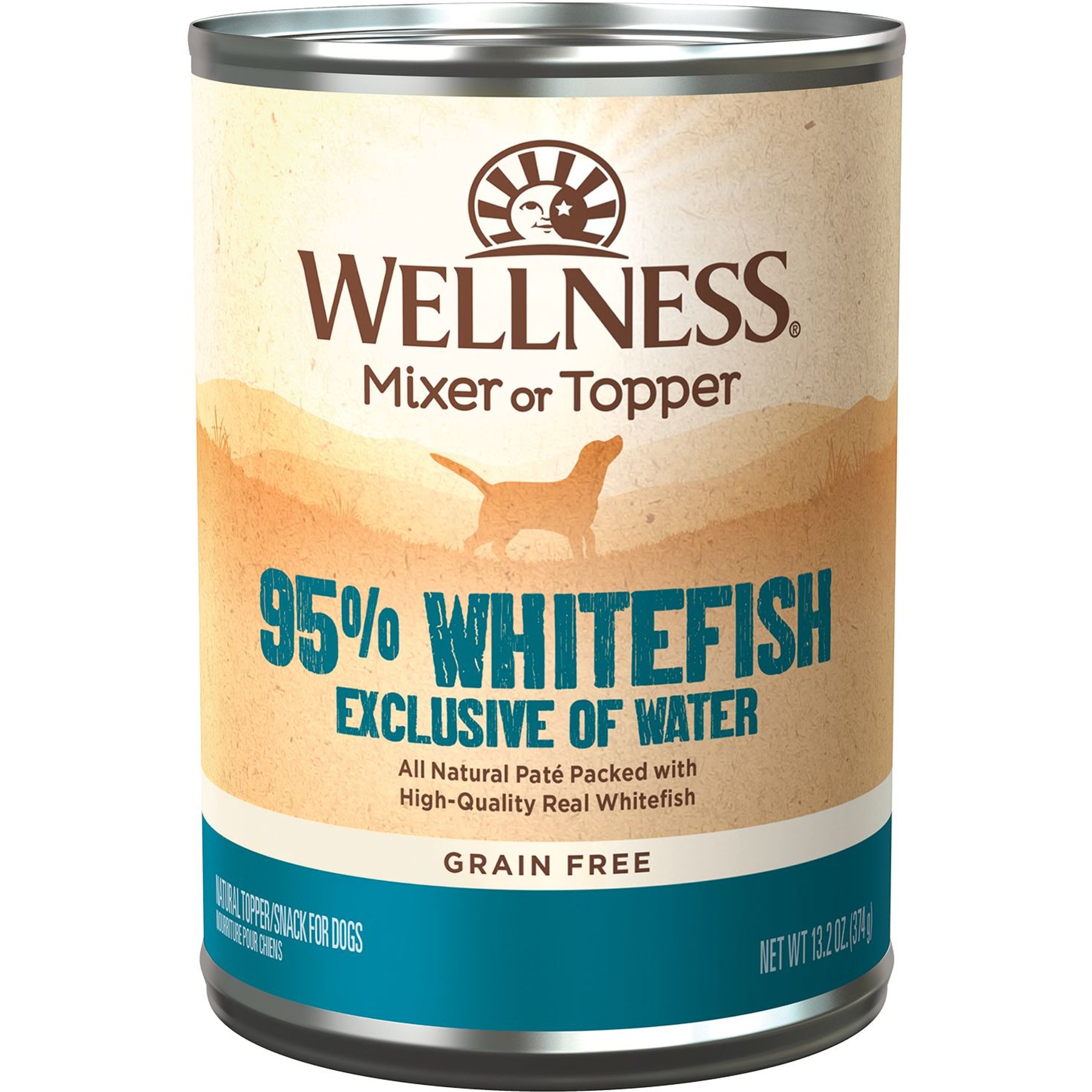 Wellness 95% Whitefish Natural Grain-Free Wet Dog Food Topper, 13.2-oz can, case of 12