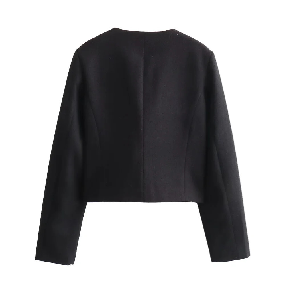 UNIZERA Winter Product Womens Fashion and Casual Versatile Round Neck Flip Decoration Short Suit Coat 240407