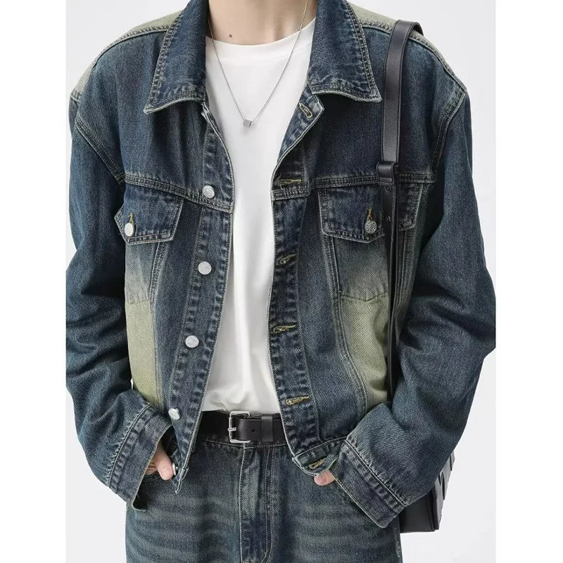 Spring Autumn Blue Denim Set Men Women Hop Hip Fashion Varsity Wash Cowboy Jacketsjeans Suit High Street Unisex Two Piece Set 240415