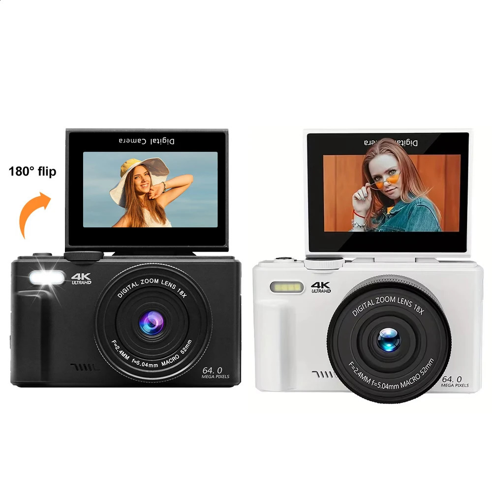 Compact digital pography camera 4K 18X digital zoom retro video recorder 64MP 180 ° flip screen camera 241121
