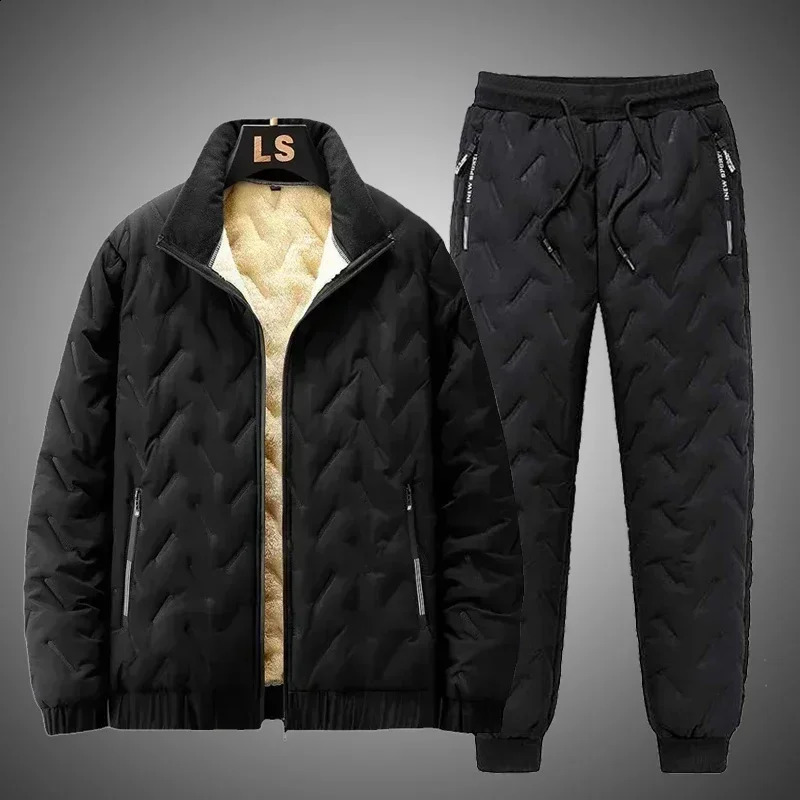 Mens Joggers Set Sweat Suit Winter Lamb Fleece Warm Men Down Cotton Jacket Zipper Coatdown Pants Two Piece Sets Fashion 5Xl 241122 B4