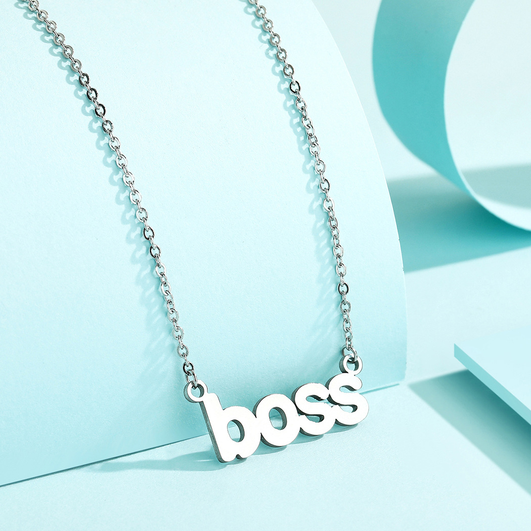 Cute Boss Letter Necklace English Word Stainless Steel Script Charm Chain Clavicle Collar Choker for Women Girl Child Hiphop Rock Jewelry