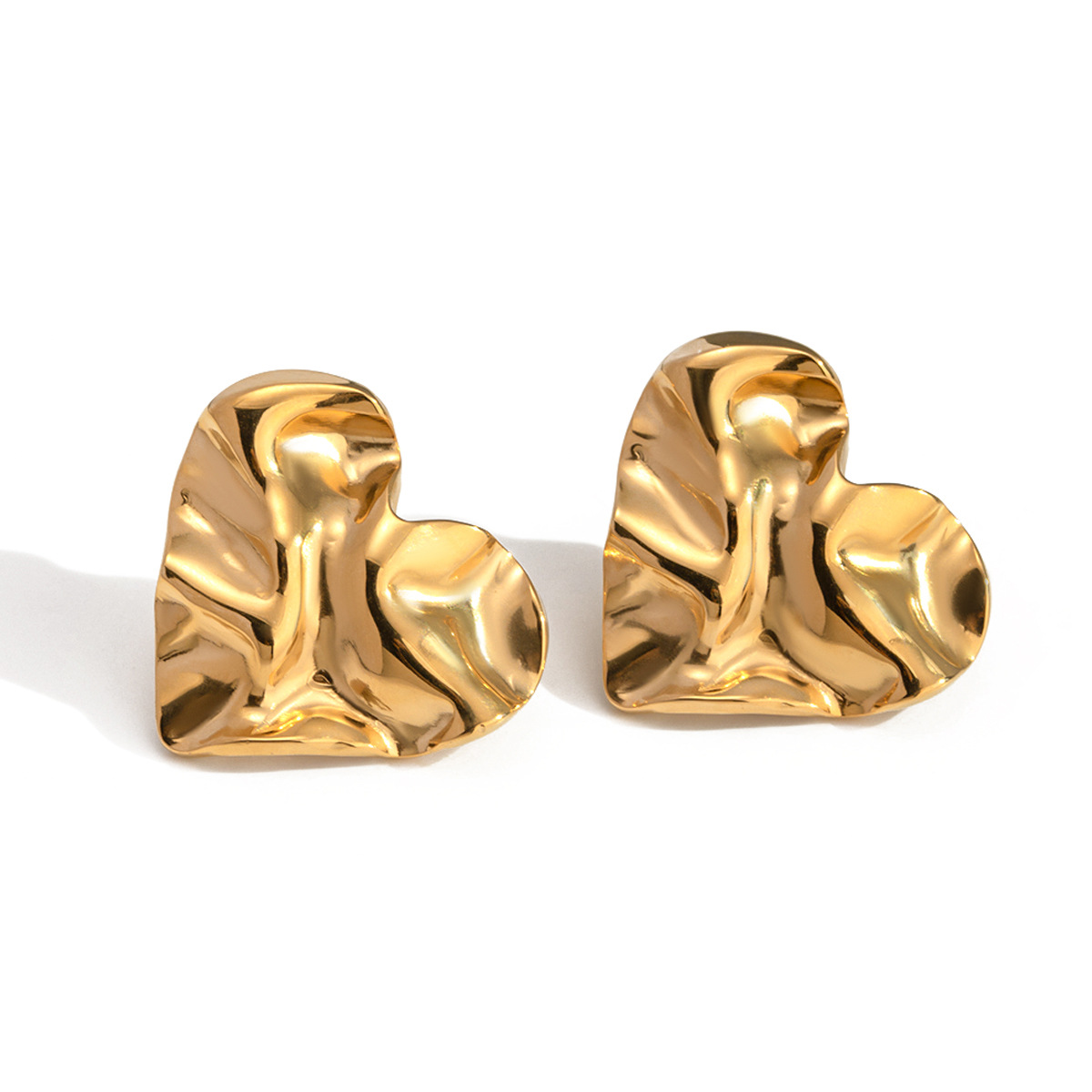 Design 18k Gold Stainless Steel Heart-shaped F Earrings for Women's Hammered Pattern Wedding Party Jewelry Wholesale with Customizable Logo