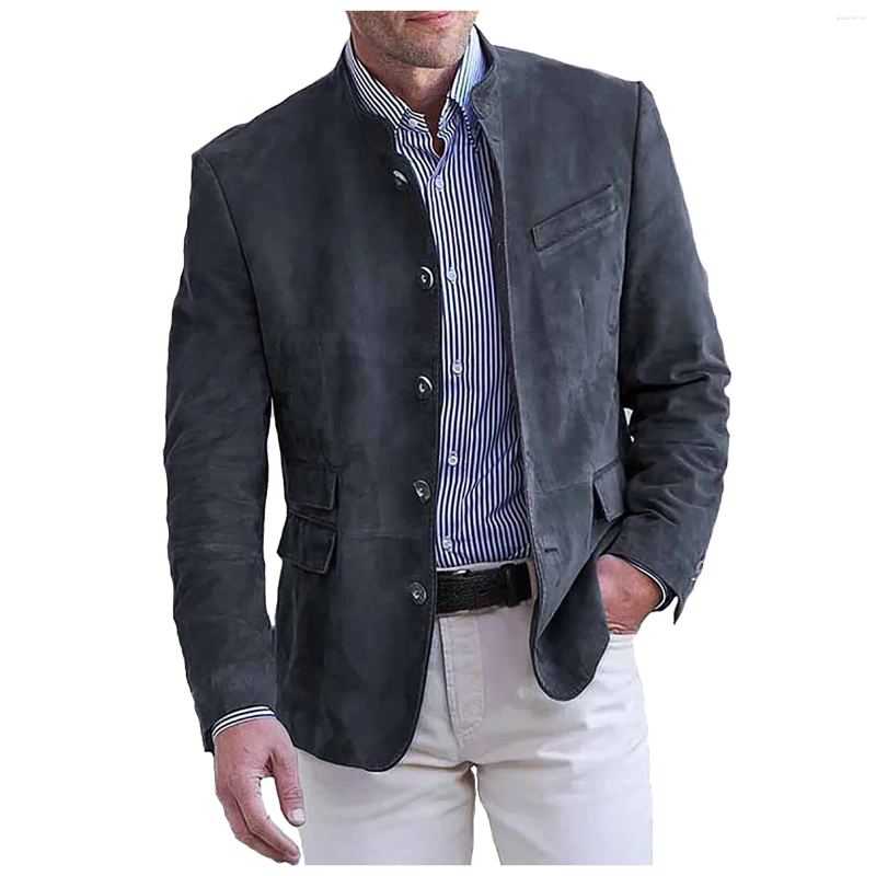 Mens Jackets Mens Faux Leather Suit Jacket Vintage Casual Suede Sport Coats Fashion Slim Fit Fall Winter Solid Color Work Wear Overcoat
