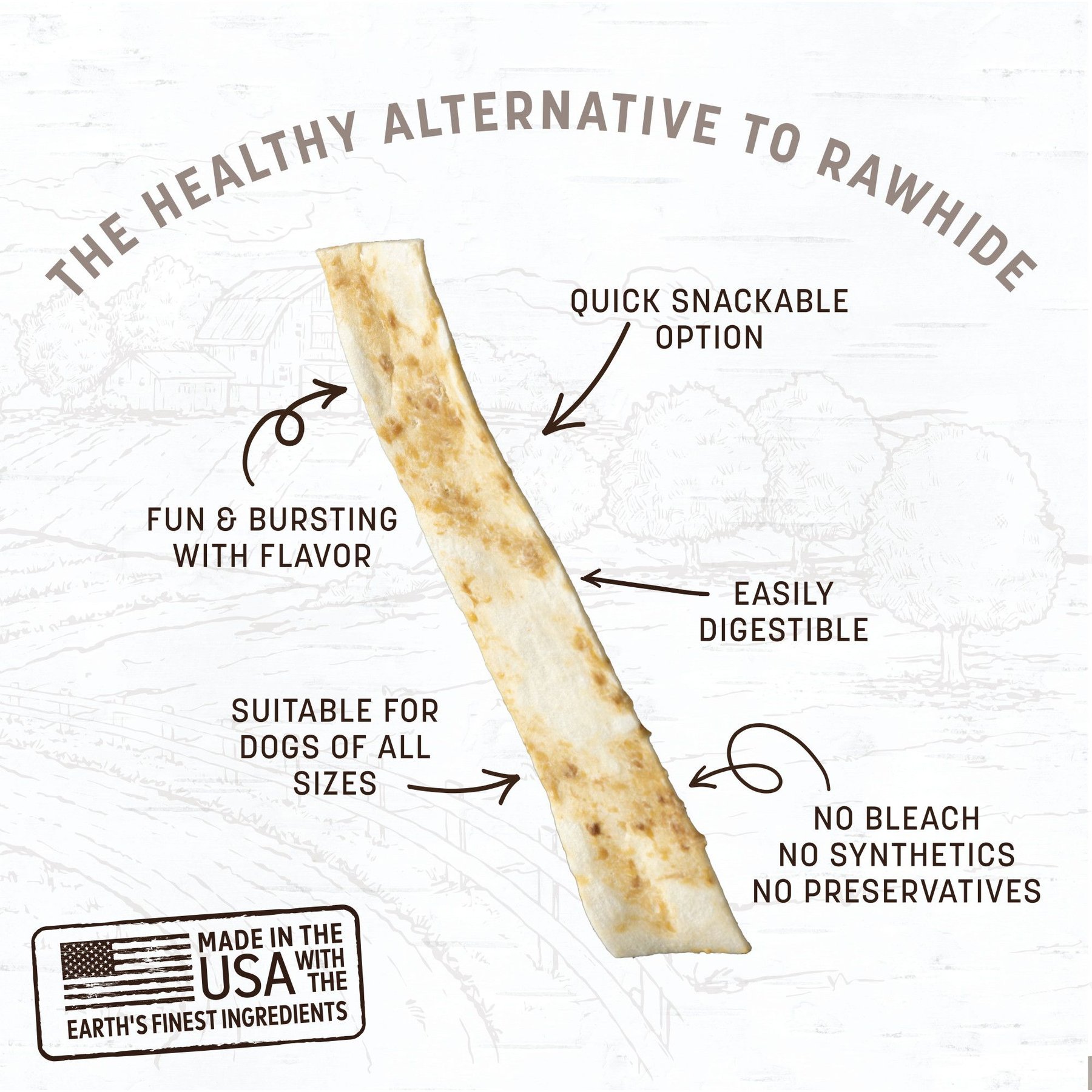 Earth Animal No-Hide Strips Thin Natural Rawhide Alternative Beef Recipe Chew Dog Treat