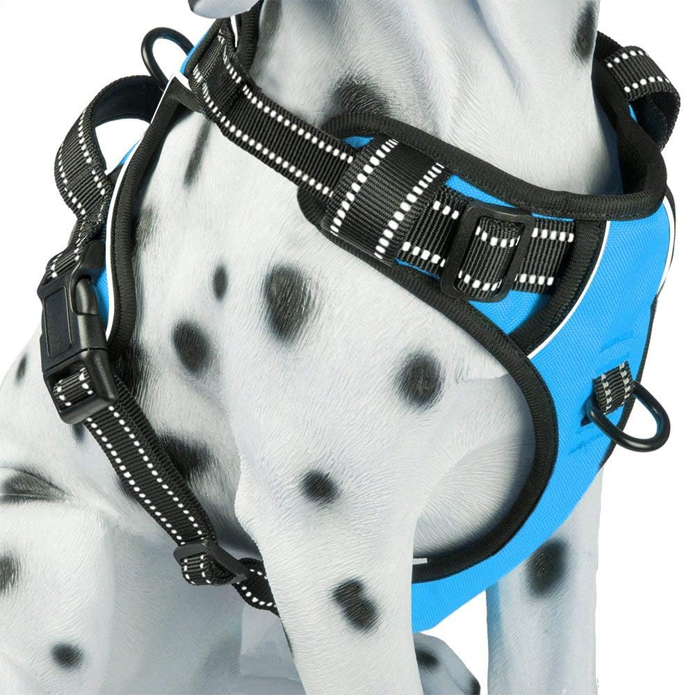 PoyPet No Pull Dog Harness, Reflective Comfortable Harness with Front & Back 2 Leash Attachments and Easy Control Handle Adjustable Soft Padded Pet Ve