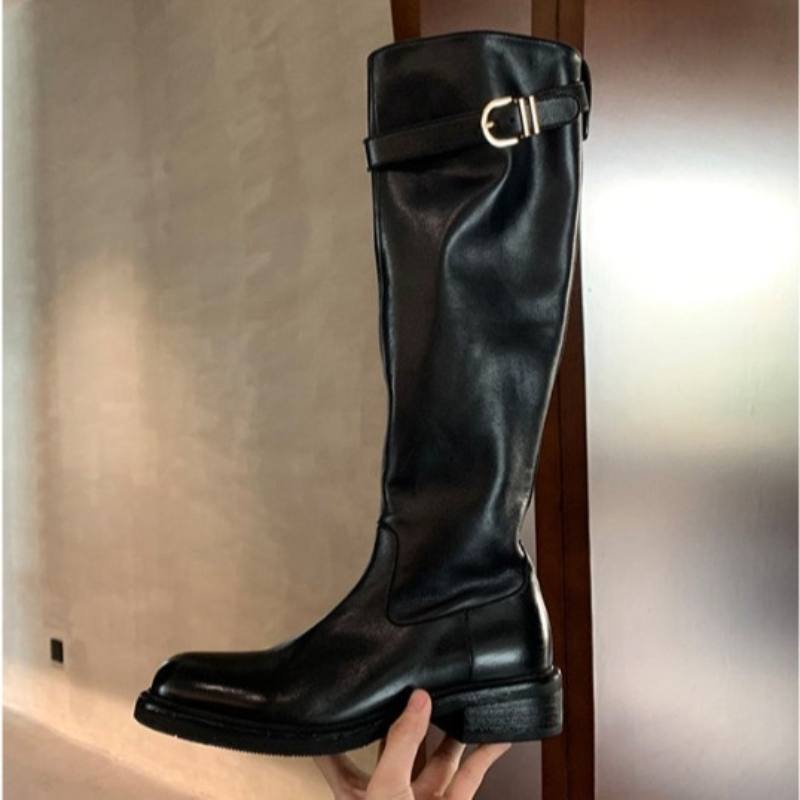 Casual platform Snow Buckle Women Knee High Boots Warm Fur Winter Riding Boot Female Black Brown Shoes