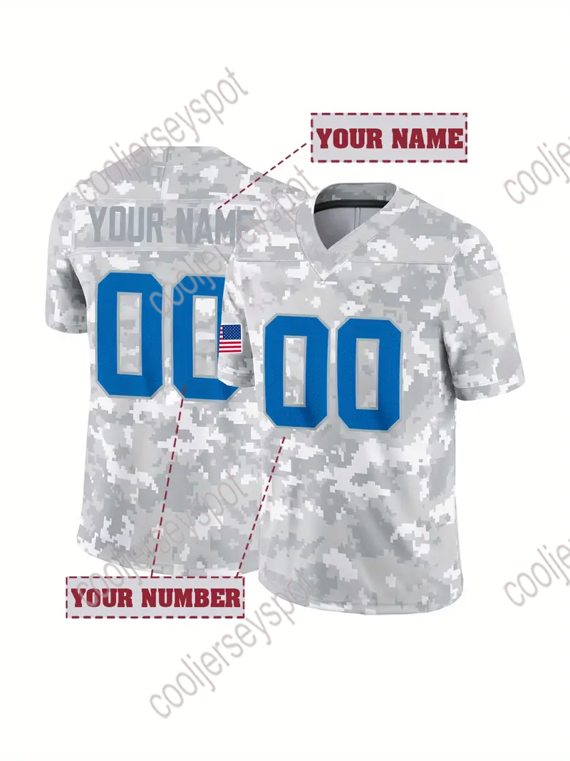 #14 St. Brown 26 Gibbs 20 Sanders 16 Goff Camo 2024 Salute to Service Football Jersey Custom Any Name Number S-XXXL Mens Womens Youth