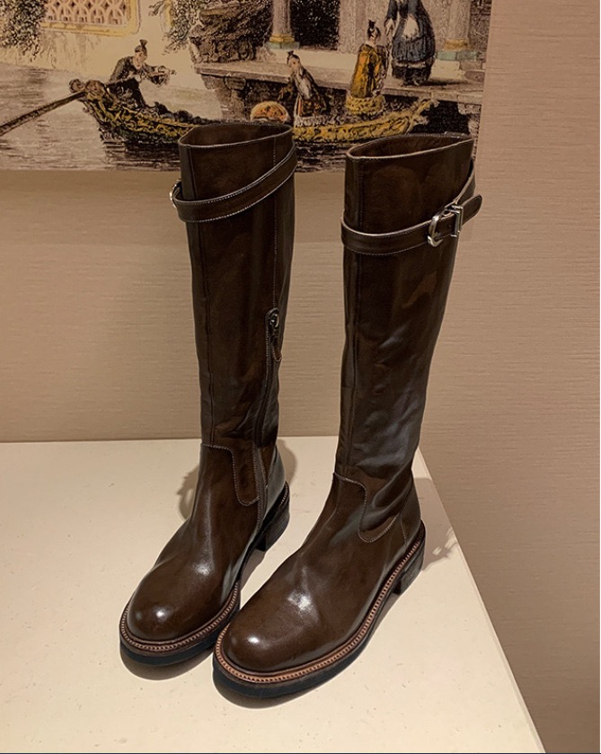 Casual platform Snow Buckle Women Knee High Boots Warm Fur Winter Riding Boot Female Black Brown Shoes