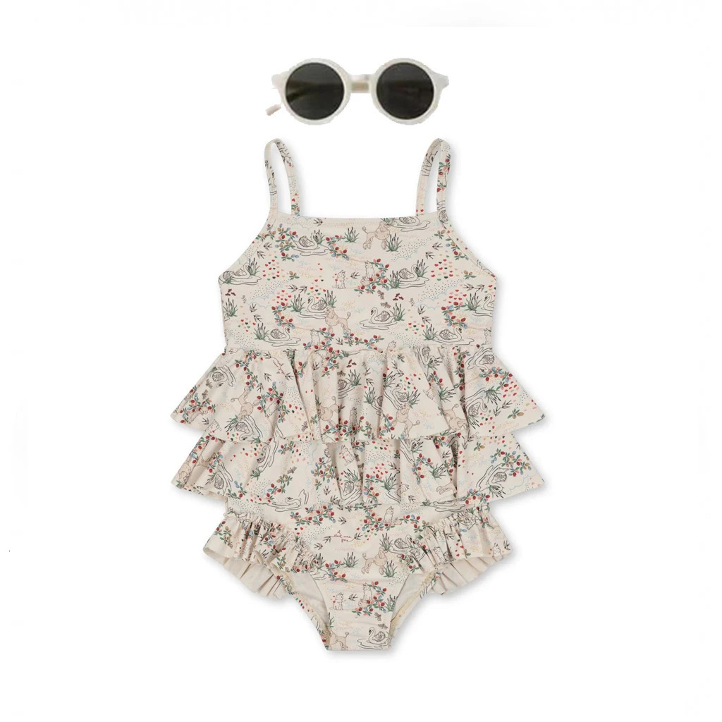 Konges Slojd Girls Swimwear Sets Summer Kids One Pieces Swimsuits Baby Holiday Outwear Toddler Children Seaside Swim Bikini 240415