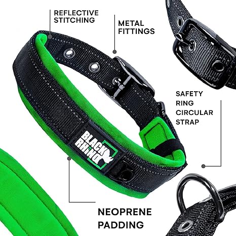 Black Rhino The Comfort Ultra Soft Neoprene Padded Dog Collar for All Breeds - Heavy Duty Adjustable Reflective Weatherproof