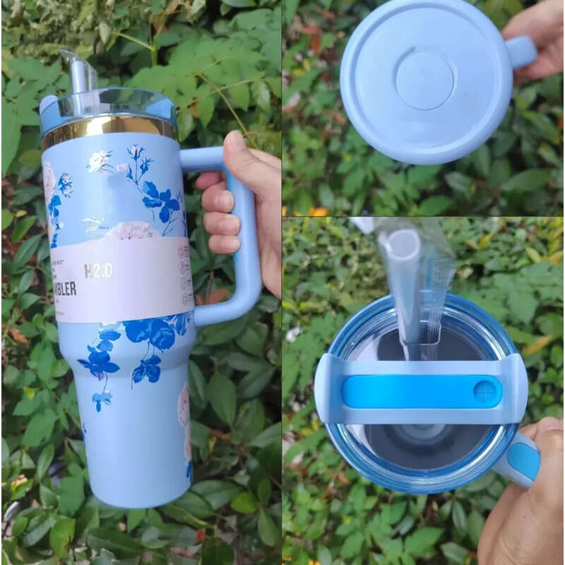 USA Stock 40Oz Blueberry Milk Pink Rose Blue Magnolia Tumblers Clean Slate Warm Cool Serene Stainless Steel Cups 40 OZ Purple Stars Car Mug With Straw