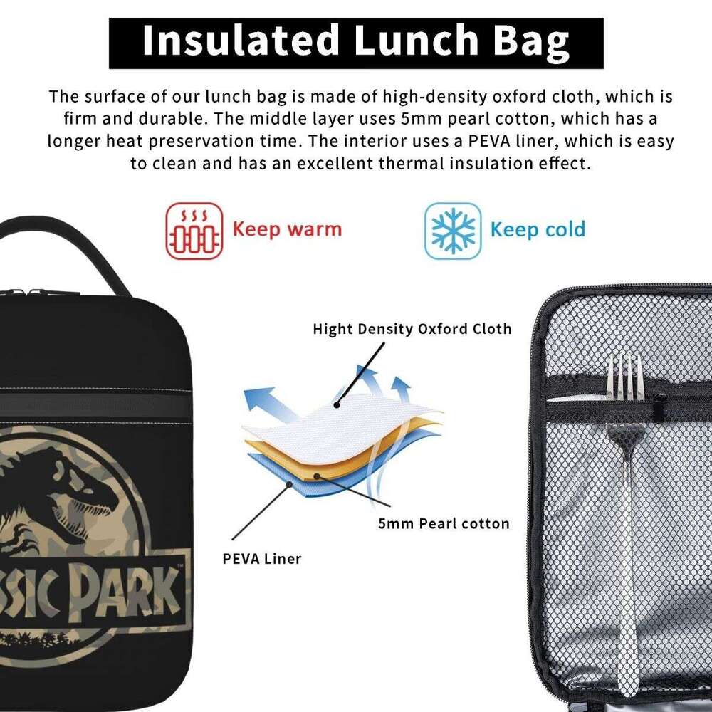 Jurassic Park Insulated Bags Leakproof Reusable Thermal Bag Lunch Box Tote Office Outdoor Bento Pouch