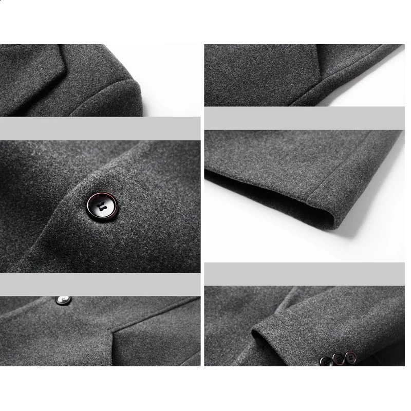 Brovon Korean Coat Mens Autumn/Winter Wool Mens Jacket Casual Slimming Windproof Long Color Solid Color Mens Jacket 241118