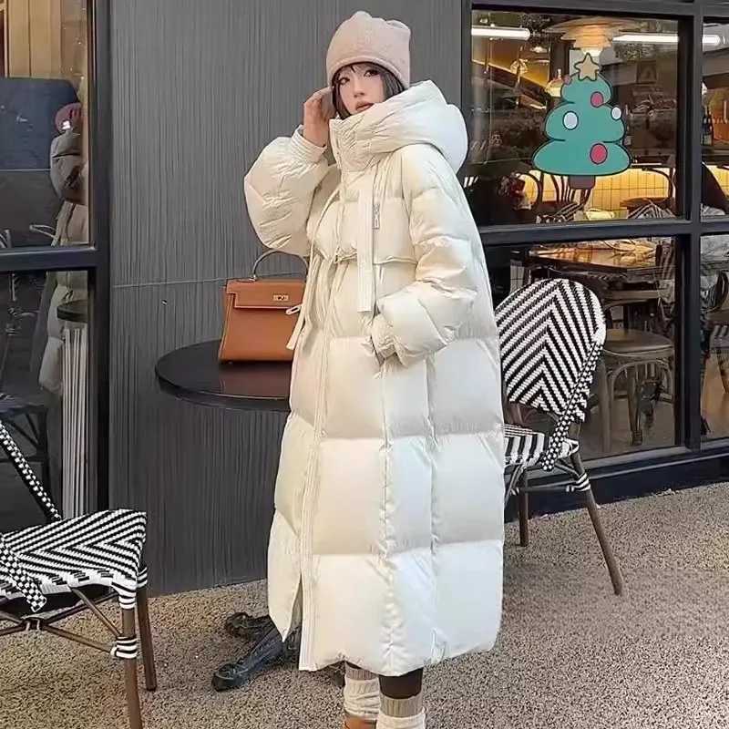 Black Winter Jacket 2024 New Womens Thick Cotton Parka Jacket Korean Extra Large Loose Hoodie Womens Casual Long Coat W241122
