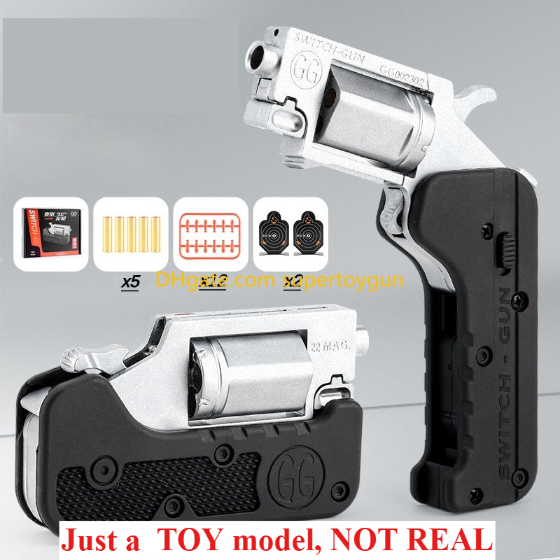 Alloy Revolver Lifecard Toy Gun Continuous Firing Pistol Foldable Soft Bullet Shell Ejection Blaster Launcher for Boys Adults New Year Gifts Toys