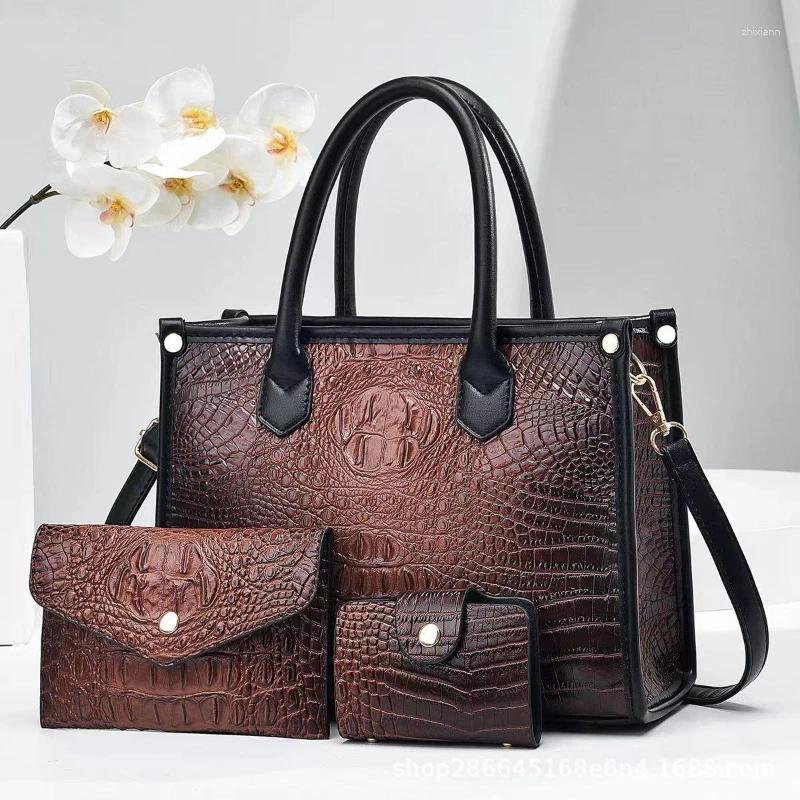 Totes 3 Pieces Sets Shoulder Bag For Women Retro Crocodile Pattern High Quality Leather Crossbody Commute Tote Handbag zhanyishengli