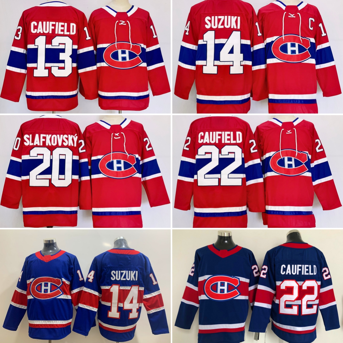 2025 New Hockey Jersey Stitched 13 Cole Caufield 14 Nick Suzuki 20 Juraj Slafkovsky 22 Cole Caufield 48 Lane Hutson 53 Noah Dobson 76 Zachary Bolduc 93 Ivan Demidov