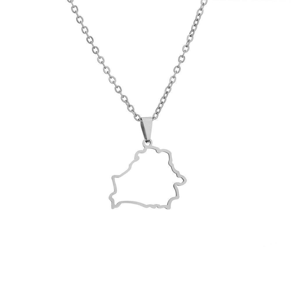 Small Hollow Belarus Map Necklace Stainless Steel Outline Map of Belarus Continent Pendant Collar Choker Women Minimalist Hometown Country Clavicle Ch