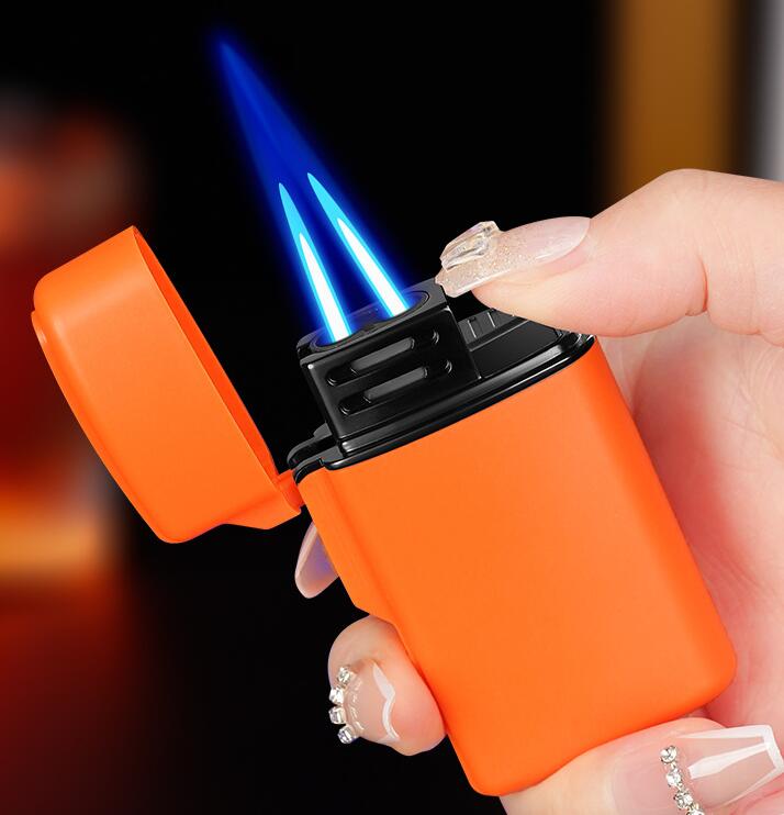 Latest Double Straight Gas Jet Lighter 6 Colors Windproof Cigar Cigarette Butane Flame Lighters Iatable Smoking Tool Accessories W260202