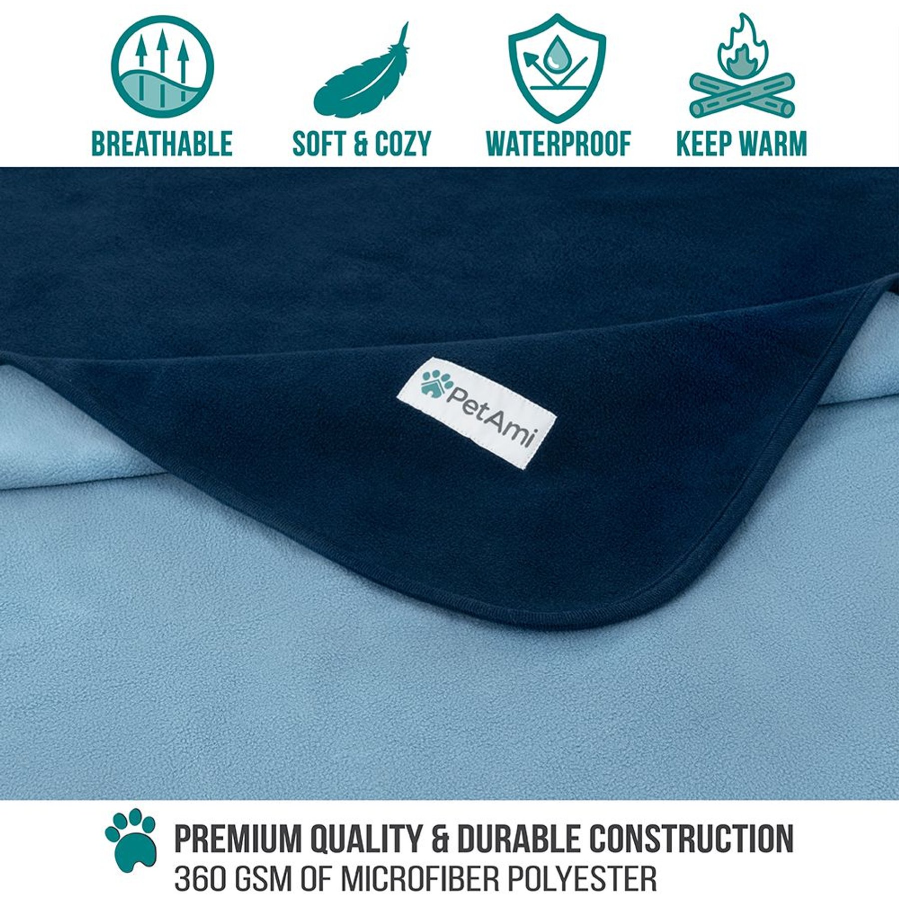 PetAmi Reversible Fleece Waterproof Cat & Dog Blanket