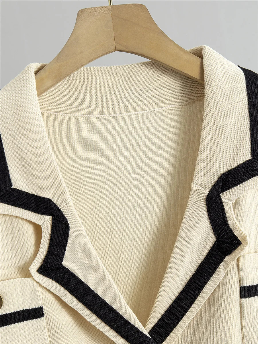Women Knit 2 Pieces Sets Chic Double Breasted Short Knitwear Tops Cardigan Conjuntos Korean High Waist Ankle Length Pants Suits 241121