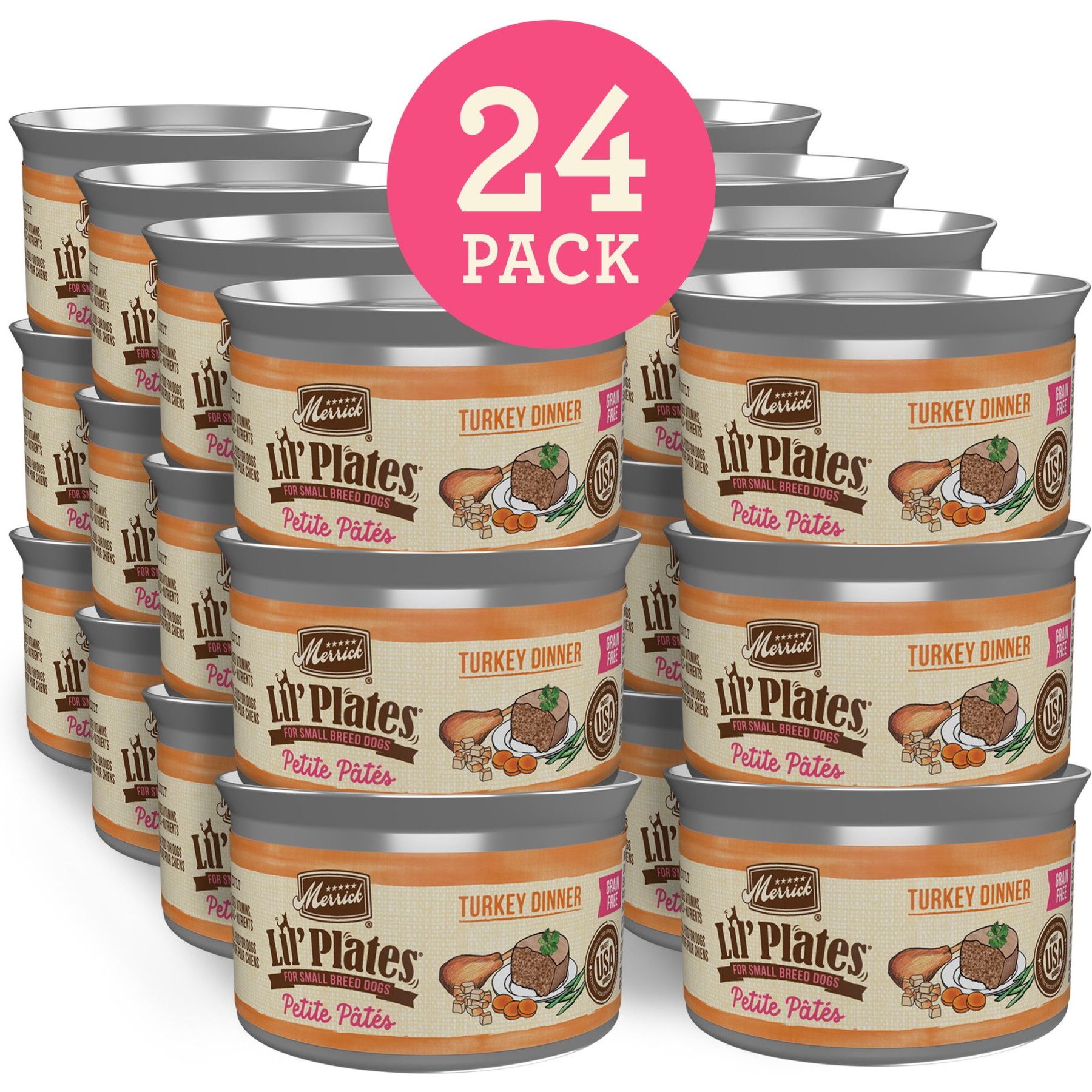 Merrick Lil Plates Petite Pates Adult Grain-Free Turkey Dinner Wet Dog Food 3-oz can, case of 24