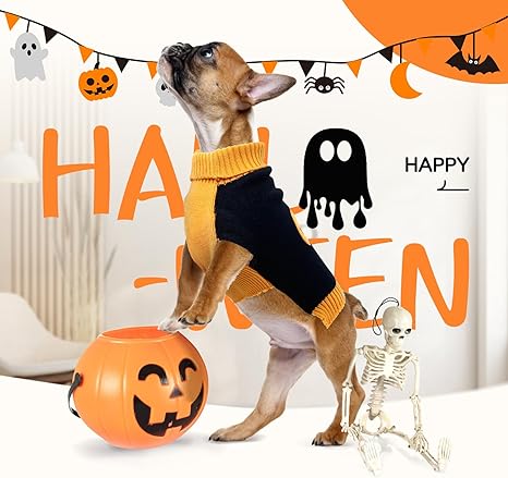 3 Pack Halloween Thanksgiving Christmas Cat Knit Sweater Set - Dog Clothes with Santa Pattern Pumpkin Turkey Pets Costumes-Dog Fall Sweaters for Holid