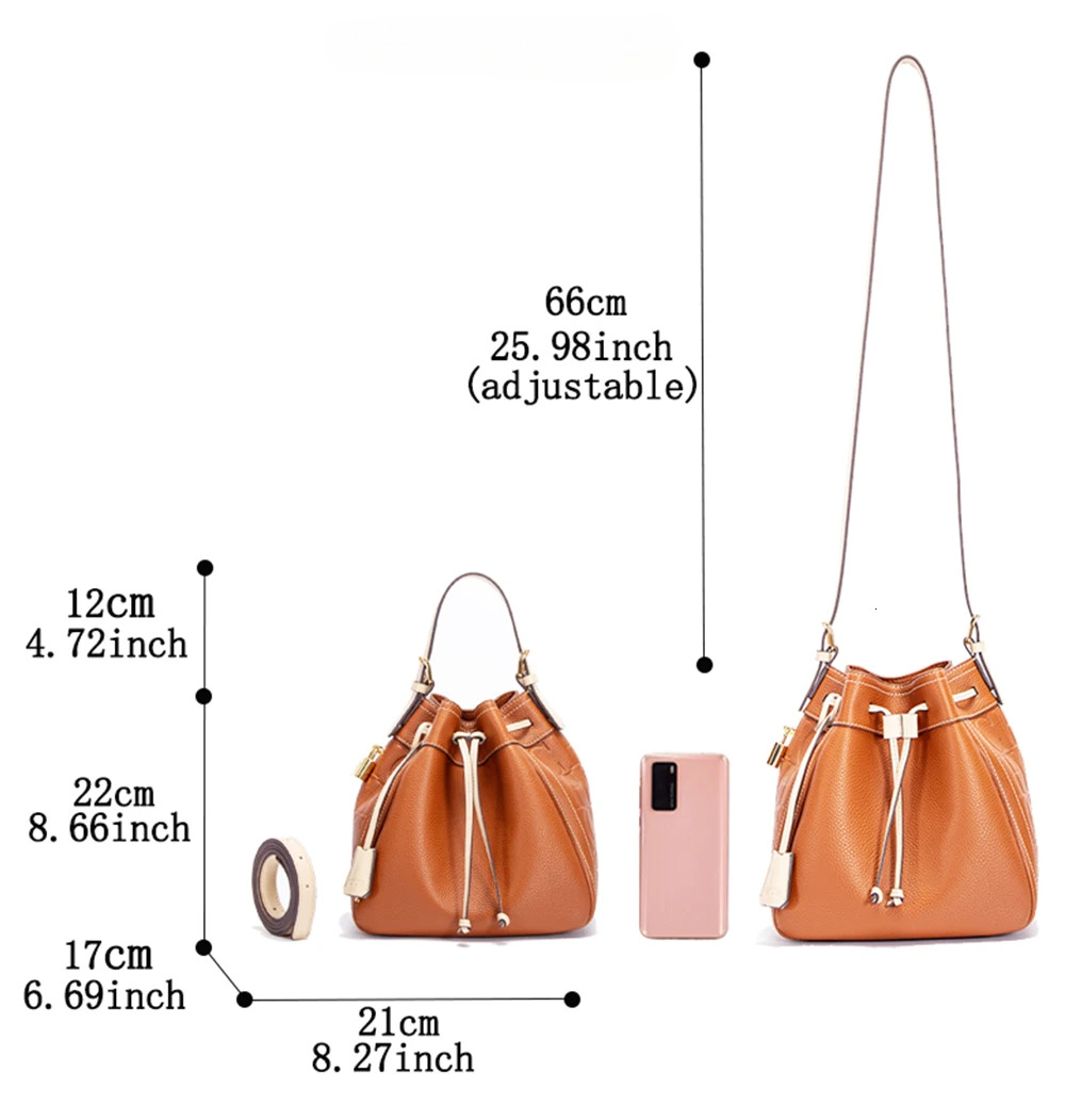 Women's Bucket New Drawstring Wallet Detachable Shoulder Bag Microfiber Pleated Pattern BagVoyage