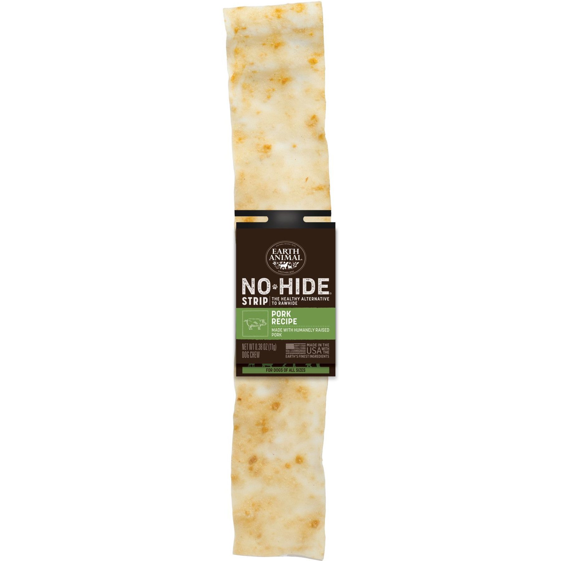 Earth Animal No-Hide Strips Thin Natural Rawhide Alternative Pork Recipe Chew Dog Treat
