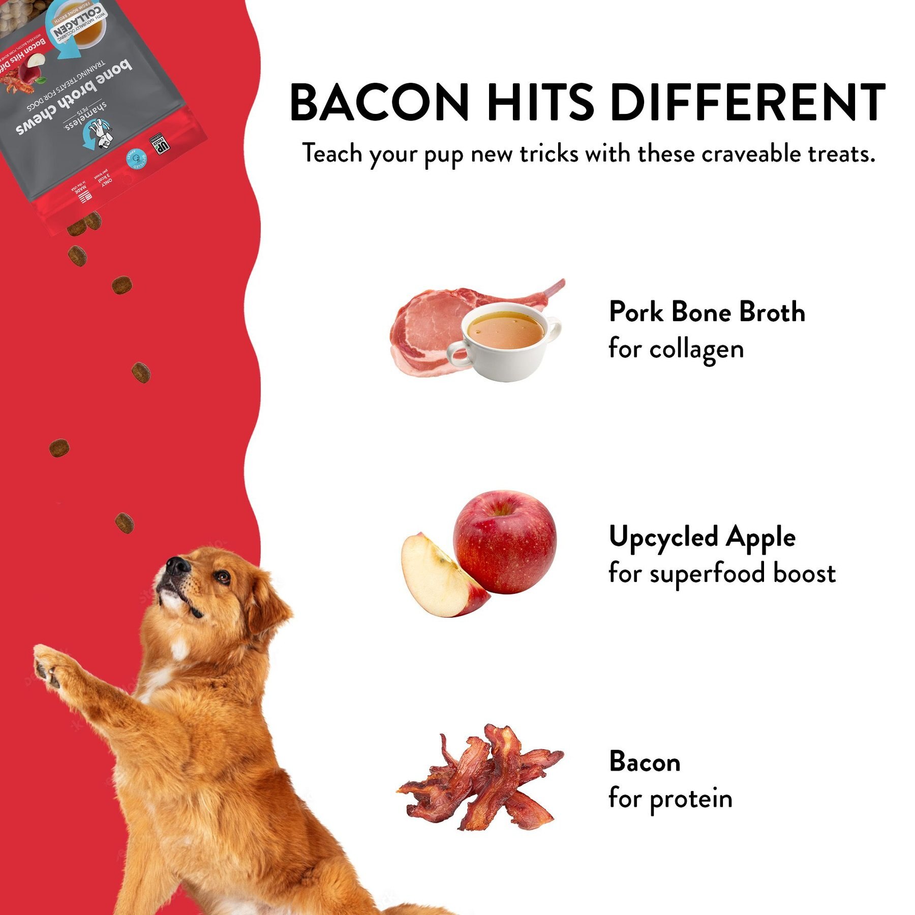 Shameless Pets Bone Broth Chews Bacon Hits Different Dog Treats, 8-oz bag