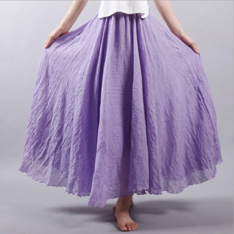14 Colors Linen Maxi Skirt Pleated Vintage Boho Long Casual Cotton Beach Empire ALine Ladies Clothing 240420