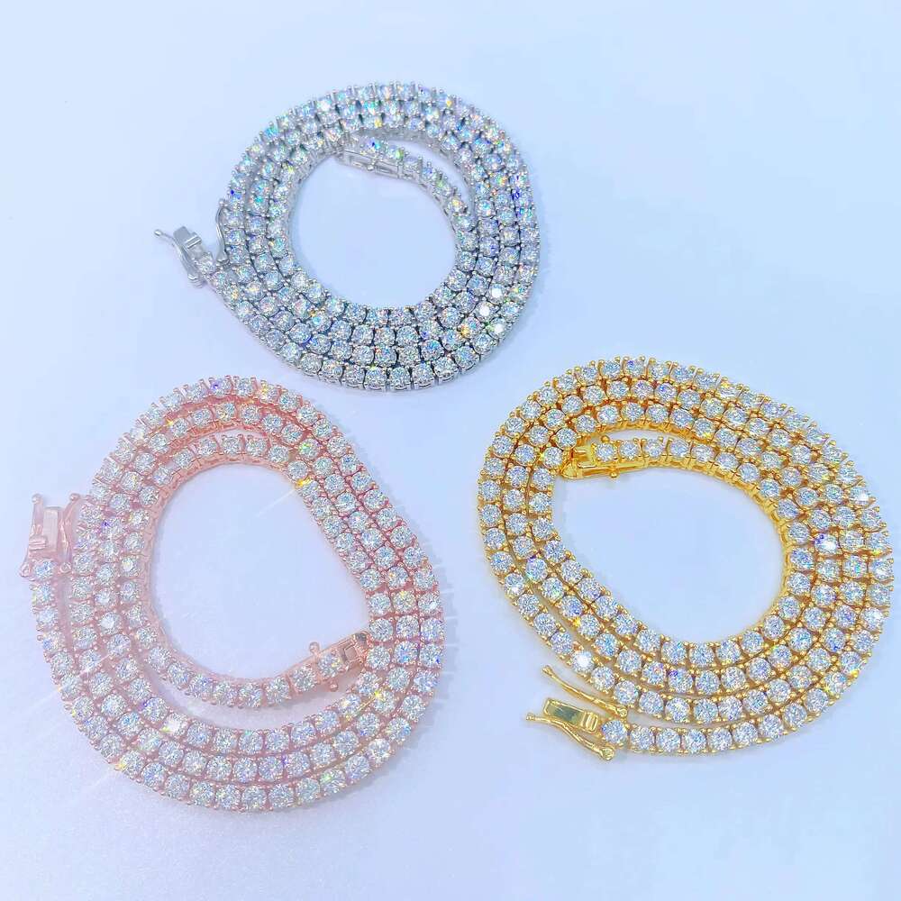 Hip Hop Color White VVS Sterg Sier 2Mm 3Mm 4Mm 5Mm 6.5Mm Moissanite Dia Tennis Chain Necklace