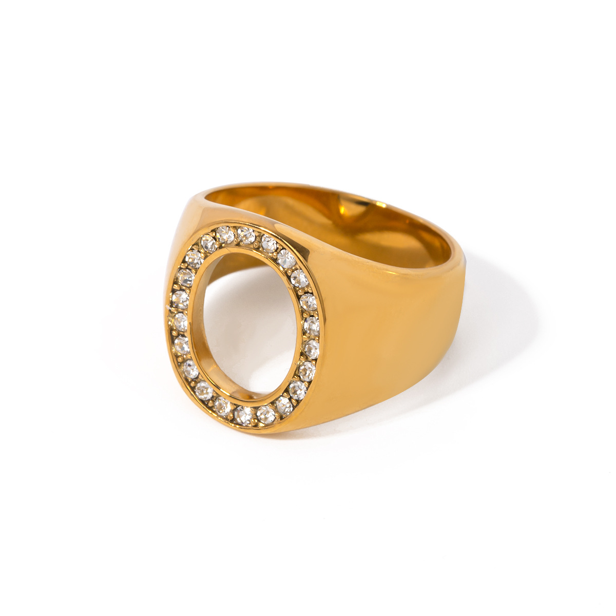 Designer Retro New 18k Gold Stainless Steel Ring for Women with AAA Zircon Ring Oval Hollow Personality Party Wedding Jewelry Wholesale Can Customize 