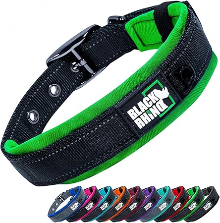 Black Rhino The Comfort Ultra Soft Neoprene Padded Dog Collar for All Breeds - Heavy Duty Adjustable Reflective Weatherproof