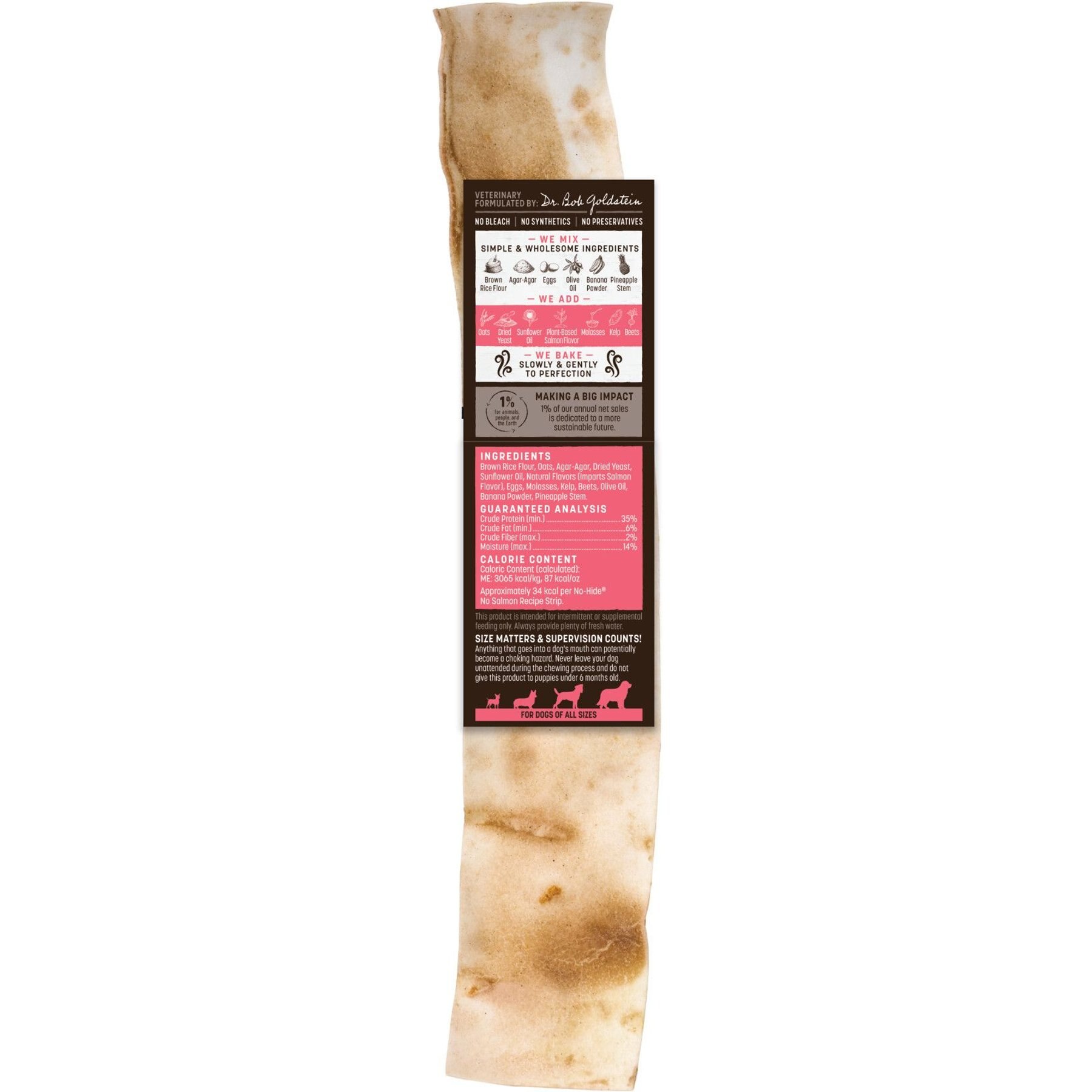 Earth Animal No-Hide Strips Thin Natural Rawhide Alternative No Salmon Vegetarian Recipe Chew Dog Treat