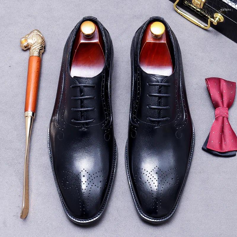 Casual Shoes Men's Oxfords Genuine Leather Brogue Brown Lace Up Wingtip Dress For Men Office Wedding Party Formal Footwear