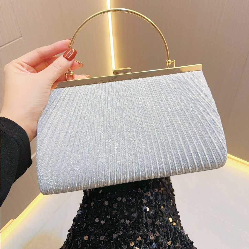 minimalist and fashionable pleated handbag for team gatherings and banquets rhinestone evening dress bag diagonal cross banquet bag 241122