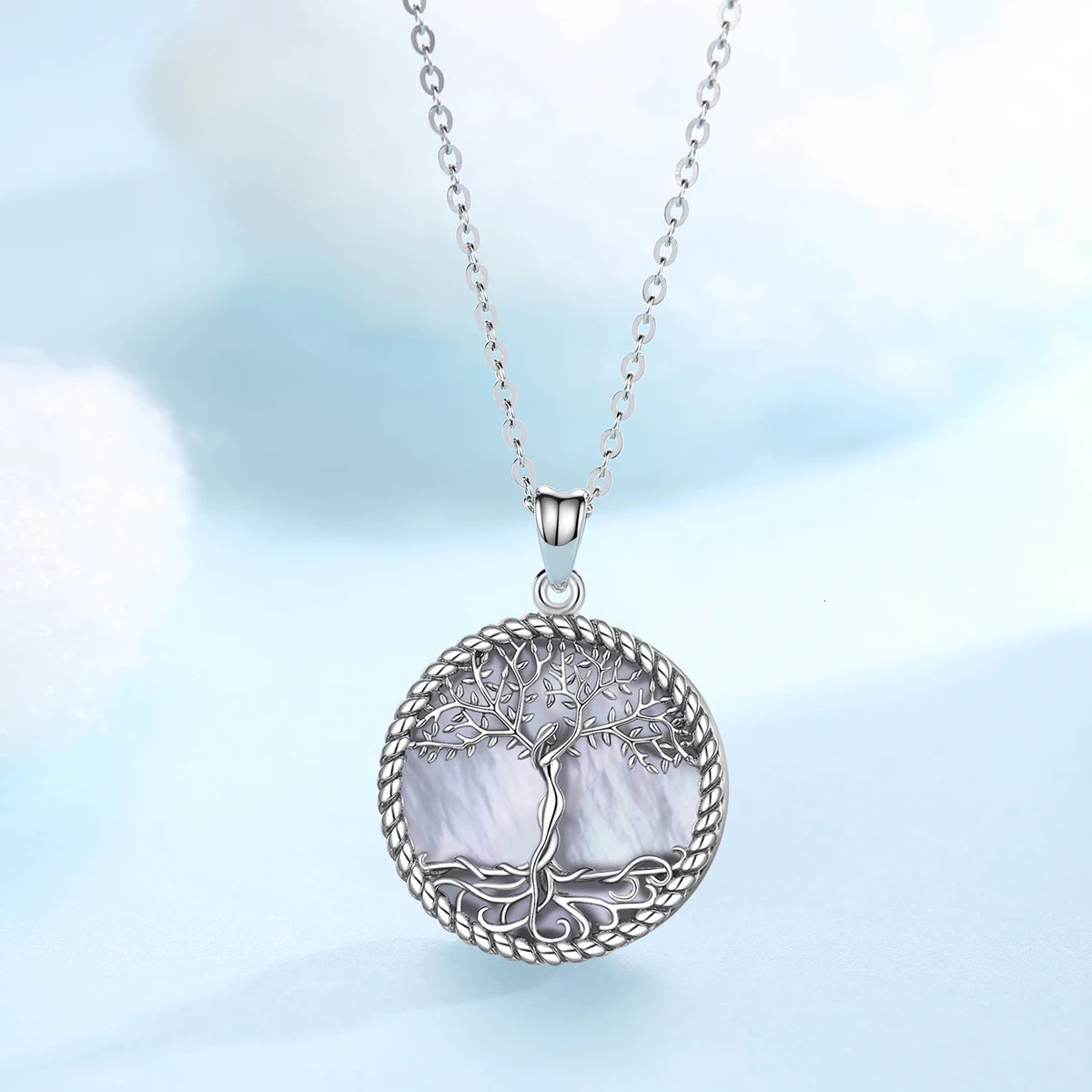EUDORA 925 Sterling Silver Tree of Life Pendant Tree Leaf Goddess Mother of Pearl Necklace Vintage Jewelry with Box D475MB 240412