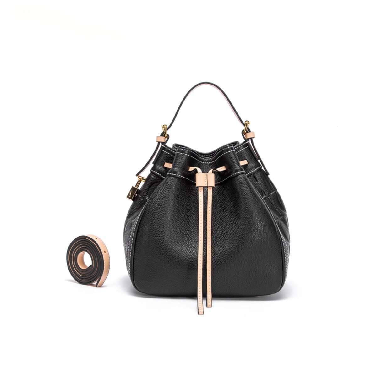Women's Bucket New Drawstring Wallet Detachable Shoulder Bag Microfiber Pleated Pattern BagVoyage